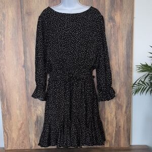 Chic Soul Black and White Polk a Dot Ruffled Tie Front Dress 2X